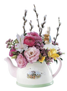 Peter Rabbit, a perennial consumer favorite, now stars in a charming new ceramic teapot.  Perched on the lid, sculpted and hand-painted, he adds a unique touch to an already enchanting product.  Spring flowers complete the happy scene